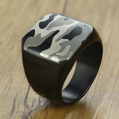 China Hiphop Men Camouflage Seal Ring Tungsten Carbide Pinky Band Extreme Ring in Woodland Camouflage and Desert Camouflage Jewelry for sale