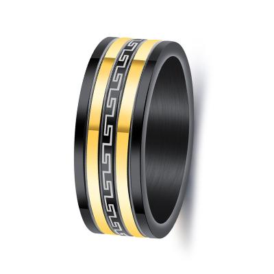 China FASHIONABLE jewelry black and gold color mild outdoor titanium steel wedding ring for men wholesale for sale