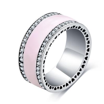 China Wholesales Trendy Rings For Women Ring Jewelry CZ Antique Titanium Pink Enamel With Heart Rings Jewelry for sale