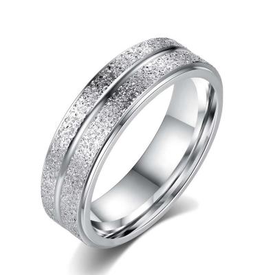 China 2021 new fashion stainless steel romantic row wedding rings double frosted titanium steel rings anillos for women men for sale