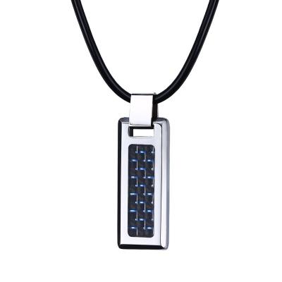 China CLASSIC Fashion Black Blue Inlay Mens Carbon Fiber Tungsten Carbide Pendants Necklace Jewelry for sale