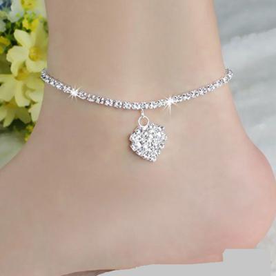 China Romantic Loving Rhinestone Anklets Heart Sandal Anklet Barefoot Chain G0023 for sale