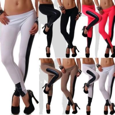 China Antibacterial Leather Sports Women Yoga Fuax Fiber Milk Patchwork Legging Pants 5129 for sale