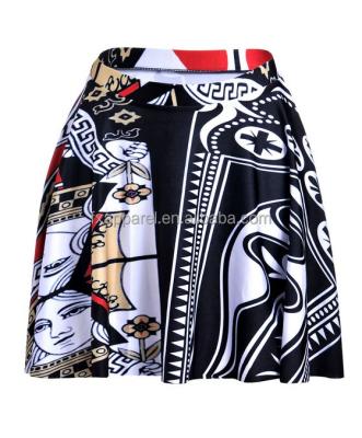 China Beautiful Girls Spandex/Polyester 3D Skirts Playing Card Short Digital Printed Pleated Skirt SK55061 for sale