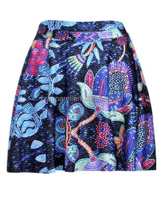 China Spandex/Polyester Plus Size S-4XL Vintage Sequins Flowers Printed Pleated Skirt Hot Girls Printed Mini Skirt SK55074 for sale