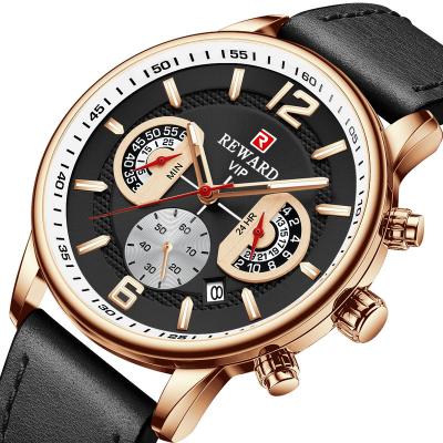 China New Luxury Hot Sale Automatic Date Watch Leather Watches Men Casual Quartz Chronograph Clock Wristwatches for sale