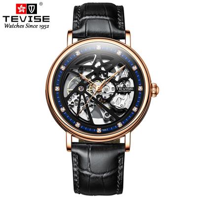 China Movt Luxury Wrist Watch Tevise Water Resistant Custom Mechanical Automatic Leather Strap Men Watch for sale