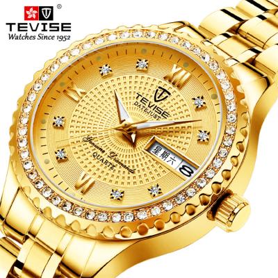 China Lady Antique Watch Man Watch Automatic Date Gold Color Shinning Diamond Design Quartz Watch Women for sale