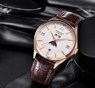 China Minimalist Automatic Mechanical Watch Movement Waterproof Leather Band Men Watch for sale