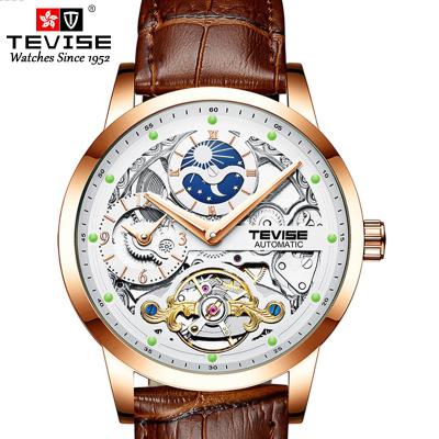 China Water Resistant Dropshipping Automatic Mechanical Watch Glass Watch Tourbillon Leather Wrist Watch for sale