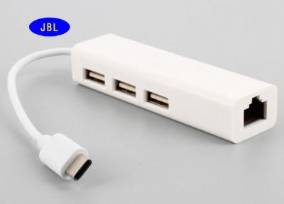 China Cable blanco del USB 3,1 C al eje de la red de 3 puertos con Ethernet del adaptador del Lan RJ45 en venta