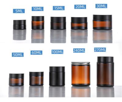 China 5g 10g 15g 20g 25g 30g 50g 100g Empty Matte Cosmetic Container Amber Round Frosted Matte Glass Jar With Lids for sale