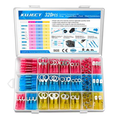 China Hot Sale Cold/Shrinkable/Non-Shrinkable 320pcs Insulated Spade Ring Fork Terminals Electrical Wire Crimp Connector Butt Kit for sale