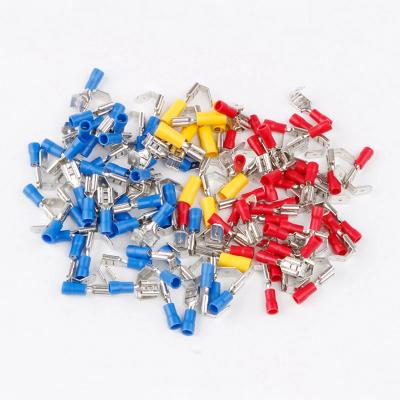 China Wire Plugging 100Pcs Piggyback Spade Wire Electrical Insulated Connectors Crimp Terminal Yellow Blue Red Male And Female Connector for sale