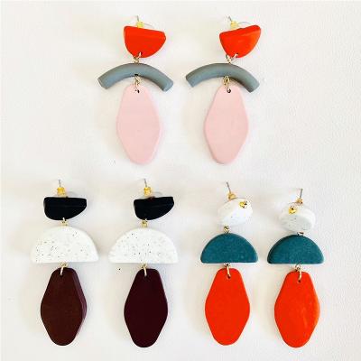 China 2020 Fashion Atmosphere Color Polymer Custom Wholesale Handmade Factory Clay Geometric Women's Earrings for sale