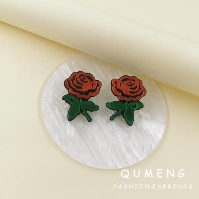 China Beautiful FASHIONABLE Red Sensitive Girl Personality Fashion Gifts Rose Mirror Acrylic Earrings Jewelry Wholesale for sale