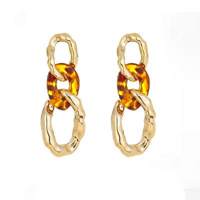 China 2021 TRENDY Bohemian Statement Leopard Trend Geometric Gold Resin Chain Earrings For Women Acrylic Wholesale Jewelry for sale