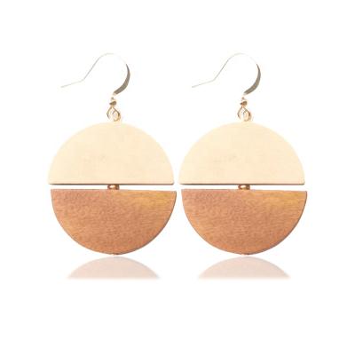 China Cute Morandi Hue Two Semicircle Geometry Earrings Personalized Korean Vintage Earring 2020 Wooden Fashion Jewelry for sale