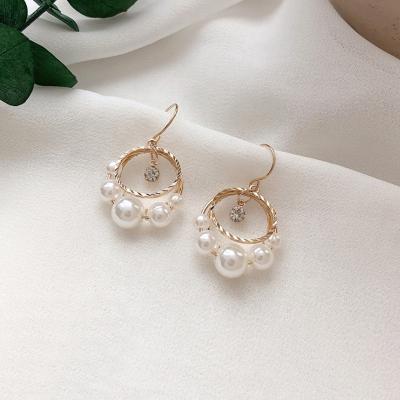 China 2020 Double Circle Pearl Elegant Minimalist Tasty Beads Drop Earrings Korean Stylish Jewelry For Women Birthday Gifts for sale