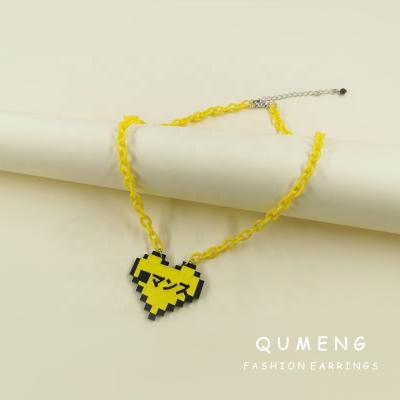 China Fashion Unique Creative Fashion Mosaic Simple Heart Shape Yellow Text Acrylic Pendant Necklace Wholesale for sale