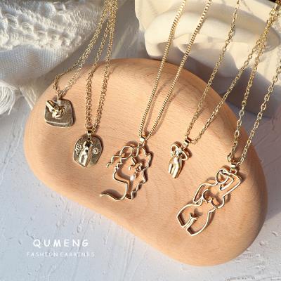 China Wholesale QUMENG 2020 alloy necklace pendant jewelry new fashion charm woman face punk fine body for sale