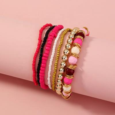 China 2021 Vintage Statement Ethnic Colorful Beaded Bracelet For Women Bohemia Rice Bead Stretch Bracelet Multilayer Jewelry for sale