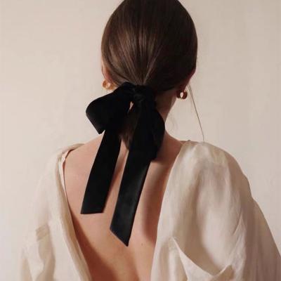 China 2020 Newest Vintage Black Bow Bow French Women Hairpin Women's Hair Scrunchies Temperament Ribbon Hair Band Flames Scrunchies for sale