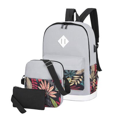 China With Custom Logo School Bag Laptop Backpack New Design USB Fashion Nylon 3pcs/set Backpack With USB for sale