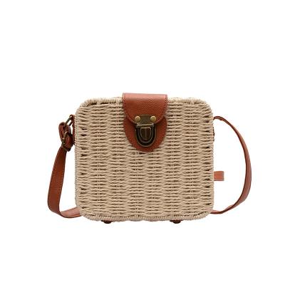 China Fasion Candy Color High Quality Square Straw Woven Bag Fashion Small Shoulder Cross - Body Women Beach Bag for sale