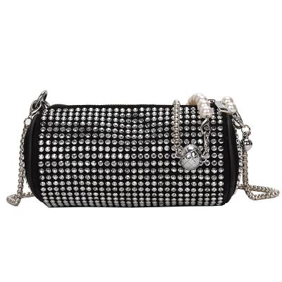 China Fashion Round Pearl Chain Messenger Bag Women Full Diamond Female Oval Evening Clutch Purses and Handbags for sale