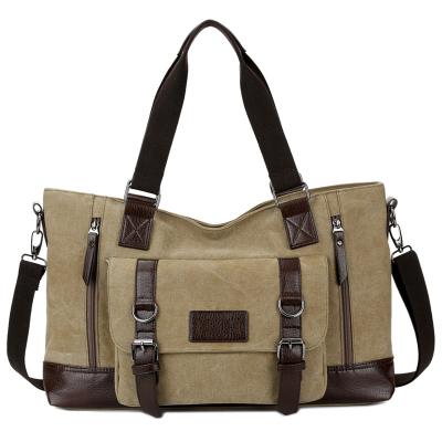 China Wholesale Large Capacity Vintage PU Sling Leather Matching Cross - Body Canvas Bag Men Canvas Shoulder Messenger Bag for sale