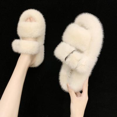 China Anti-Smell Fashion Faux Hairy Fur Warm Winter Women Bedroom Slippers Shoes Slip On Flats Female Home Black Plush Indoor Hairy Slippers for sale