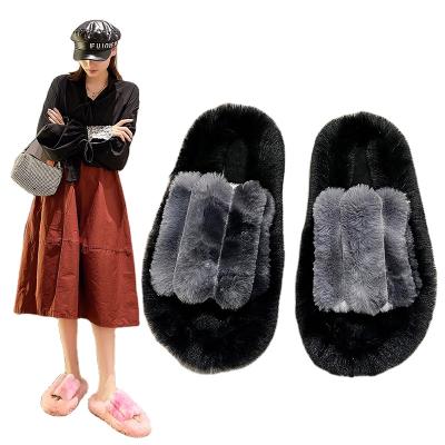 China New Anti-Smell Women Faux Fur Slippers Winter Slides Plush Furry Shoes Ladies Flip Flops Home Slippers Hot Sandals Woman for sale