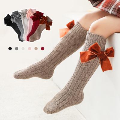 China Sporty Children Baby Long Socks Autumn Winter Style Cotton Kids Girls Socks With Bows Big Knee High Kids Princess Socks for sale