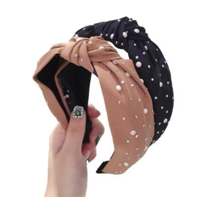 China New 2021 Handmade Shiny Women's Handmade Shiny Women's European Medium Headband Pearl Knot Beads Knot Turban Hair Accessories for sale