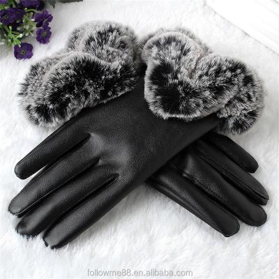 China Lady Faux Leather Fur Winter Simple Warm Hand Gloves Women Leather Gloves for sale