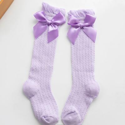 China New Kids Toddlers Girls Clothing Summer Baby Cotton Lace Soft Long Top Baby Big Bow Antibacterial Knee Socks Bowknot Cotton Socks for sale