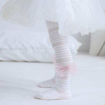 China 2021 antibacterial spring and summer thin cotton mesh children's pantyhose girls dance bangs baby bow gaiters children tights for sale