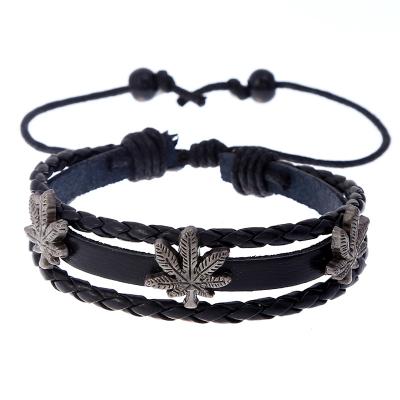 China Factory Hot Selling Men's Punk Leather Armor Bracelet Maple Leaf Bracelet Environmentally Friendly for sale