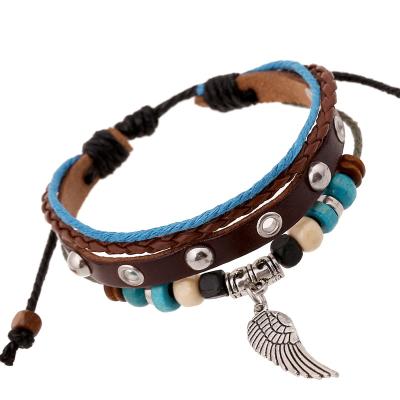 China 2021 Wholesale Jewelry Leather Bracelet New Retro Bracelet Environmentally Friendly Beaded Leather Bracelet for sale