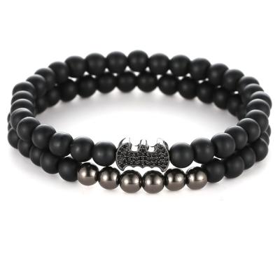 China FASHIONABLE Hot Selling 2pc/Set Black Natural Stone Beads Bohemian Black Bracelet Charms Bracelets Zircon Bracelet for sale