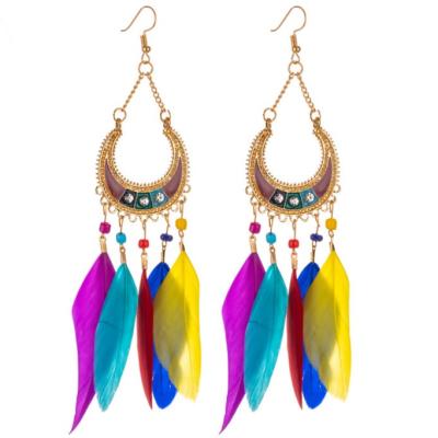 China BOHEMIA 2021 Newest Design Hot Selling Fashionable Luxury Feather Earrings Moon Dangle Earrings for sale