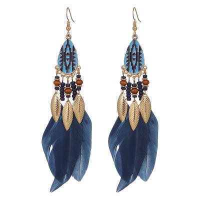 China 2022 Bohemian earrings factory supply BOHEMIA direct feather tassel earrings long for sale