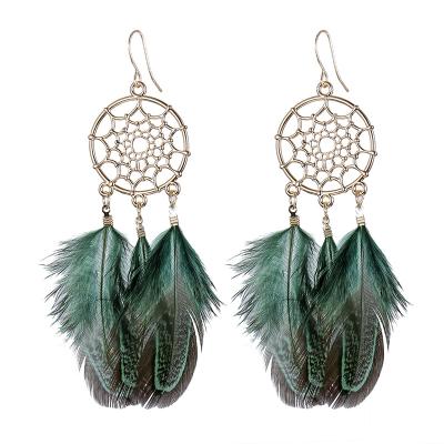 China BOHEMIA Factory Hot Selling Boho Dream Catcher Tassel Chain Feather Long Earrings for sale