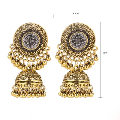 China 2022 BOHEMIA Factory Direct Sales Bohemian Female Earrings Latest Retro Wind Bell Pearl India Jhumka Earrings Wholesale for sale