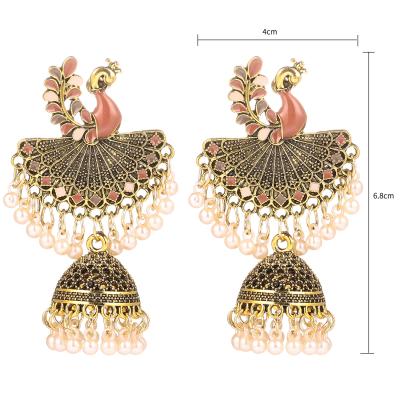 China 2022 Newest BOHEMIA Fashion Gold Silver Bell Jhumka Earrings Jewelry Set Charm Indian Jhumka Earrings Custom for sale