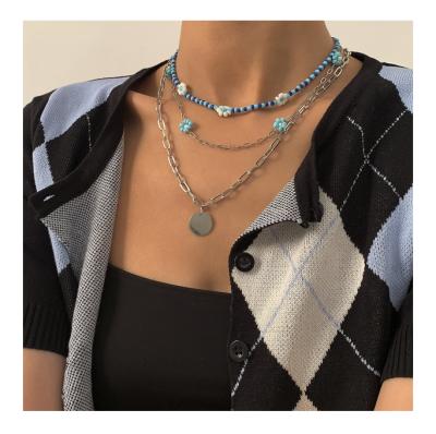 China Simple of product new FASHIONABLE multi-layer metal chain necklace in 2021 retro and cute with flowers for sale