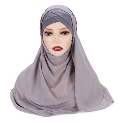 China Custom High Quality Muslim Instant Chiffon Logo Islamic Hijabs Scarf Inner Cap Chiffon Underscarf With Inner Instant Hijab for sale