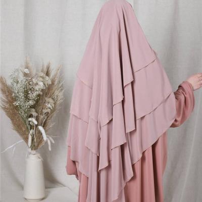 China New Arrival Chiffon Khimar Hijab Khimar High Density Logo Korean Muslim Scarves Premium Khimar Hijab Women Hijab 3 Layers for sale