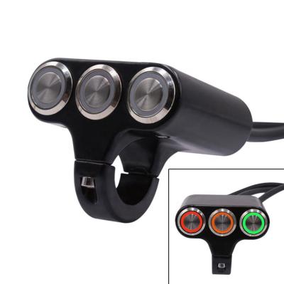 China Momentary On/Off Handlebar Mount Waterproof Motorcycle Headlight Fog Lock Switch Aluminum Alloy 22mm Three Button LED Self Control Switch for sale